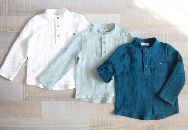 Boys Henley Shirt Muslin Polo Jumper Toddler Standup Collar Etsy