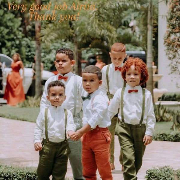 Boy Linen Suspenders Pants + Bow Tie: Page Boy Outfit