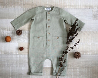 Baby romper with pockets, boys overall, girls jumpsuit, toddler bodysuit