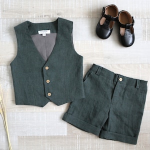 Baby sage green shorts, boys vests, baptism clothing, birthday boy clothes, vintage green clothing