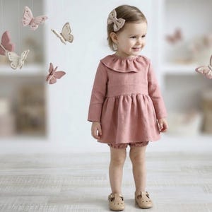 Linen dress for babys, Ruffle collar apperal, Casual gown+ panties