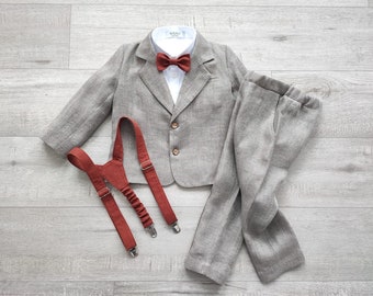 Ring bearer sand suit, Boys jackets, pants, suspenders, Page boy outfit