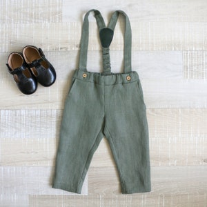 Baby Salbei Trägerhose, Kleinkindhose mit Hosenträgern, Hochzeitshose für Kinder