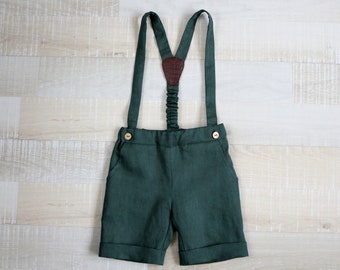 Baby boy green carrier shorts, Ring bearer shorts, Page boy overall