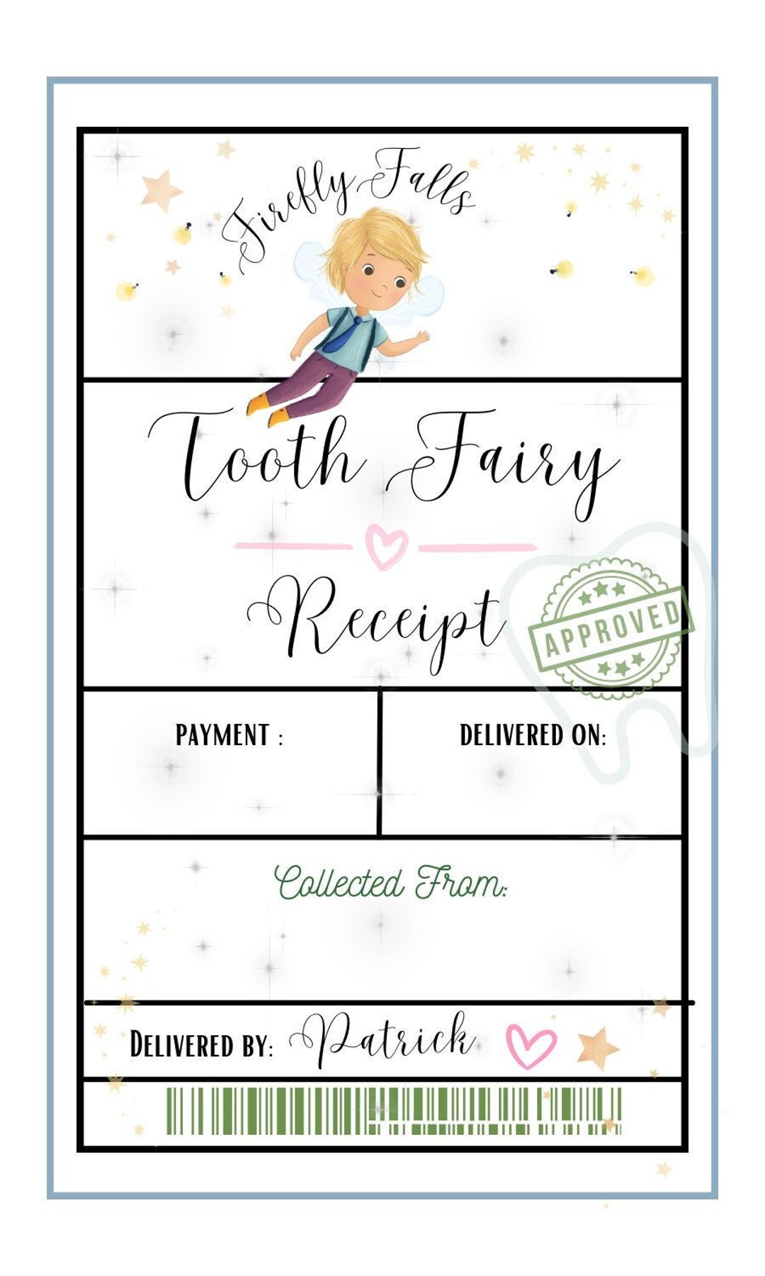 TOOTH FAIRY RECEIPTS, Tooth Fairy, Printable, Editable, Official Visit
