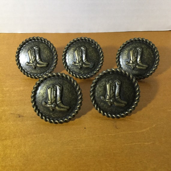 Set Of Five Metal Round Cowboy Boot Drawer Pulls Handles Etsy
