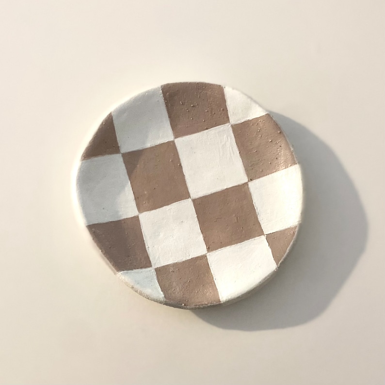 Checkered Jewellery Dish, Handmade Ring Dish, Clay Trinket Dish, Gifts For Her, Jewellery Lovers Gift image 5