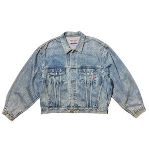Vintage Wrangler Spirit of America Denim 90er Jahre Japan Faded Distressed Grunge Trucker Jacke Größe X-Large 1990s Distressed Jeansjacke