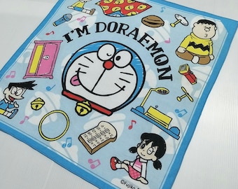 Vintage Doraemon Japanese Cotton handkerchief 16 x 16 Inches Cartoon Anime series Nobita Fujiko-Pro Promo Advertising pocketsquare