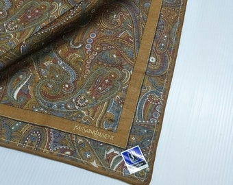 Vintage Yves Saint Laurent YSL  Paisley Floral motive luxury Cotton 80s 90s handkerchief 18.5 x 18.5 Inches bandana pocketsquare scarf