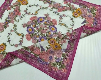 Vintage Christian Dior Floral motive luxury cotton 80s 90s handkerchief 20 x 20 Inches Pink bandana pocketsquare scarf