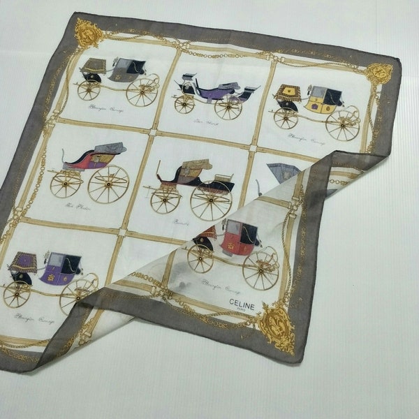 Vintage CELINE 90s cotton handkerchief 18 x 18 Inches bandana Vintage carriage Luxury Royal Baroque Motive pocketsquare scarf