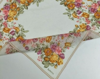 Vintage Burberrys Floral motive luxury 90s Large handkerchief 20 x 20 Inches Flower Traditional bandana pocketsquare scarf