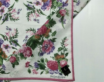 Vintage Yves Saint Laurent YSL Motivo floral lujo algodón 80s 90s pañuelo 18.5 x 18.5 pulgadas pañuelo pañuelo pañuelo