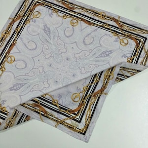 Vintage Felix Bühler of Switzerland Gold Chain Equestrian motive luxury Large handkerchief 22 Inches Purple bandana pocketsquare scarf