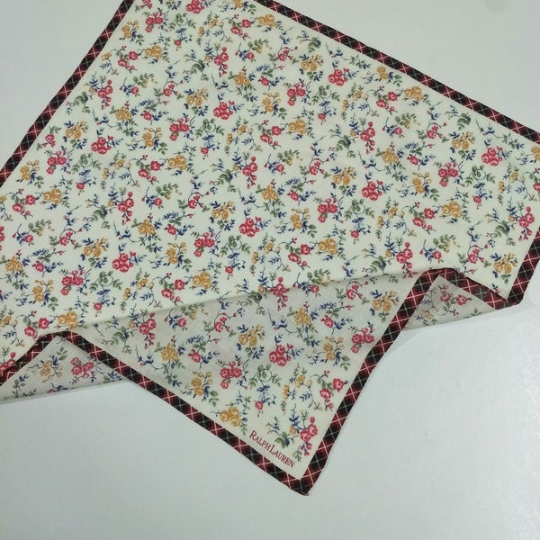 Vintage Ralph Lauren Floral Flower motive luxury Cotton 80s 90s handkerchief 19 x 19 Inches Traditional bandana pocketsquare