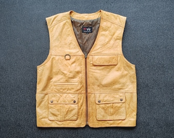 VIP Vintage 90s Japan Leather Vest Gilet jacket size Large 1990s Distressed Faded Punk Rockers Bikers rider Classic vest jacket