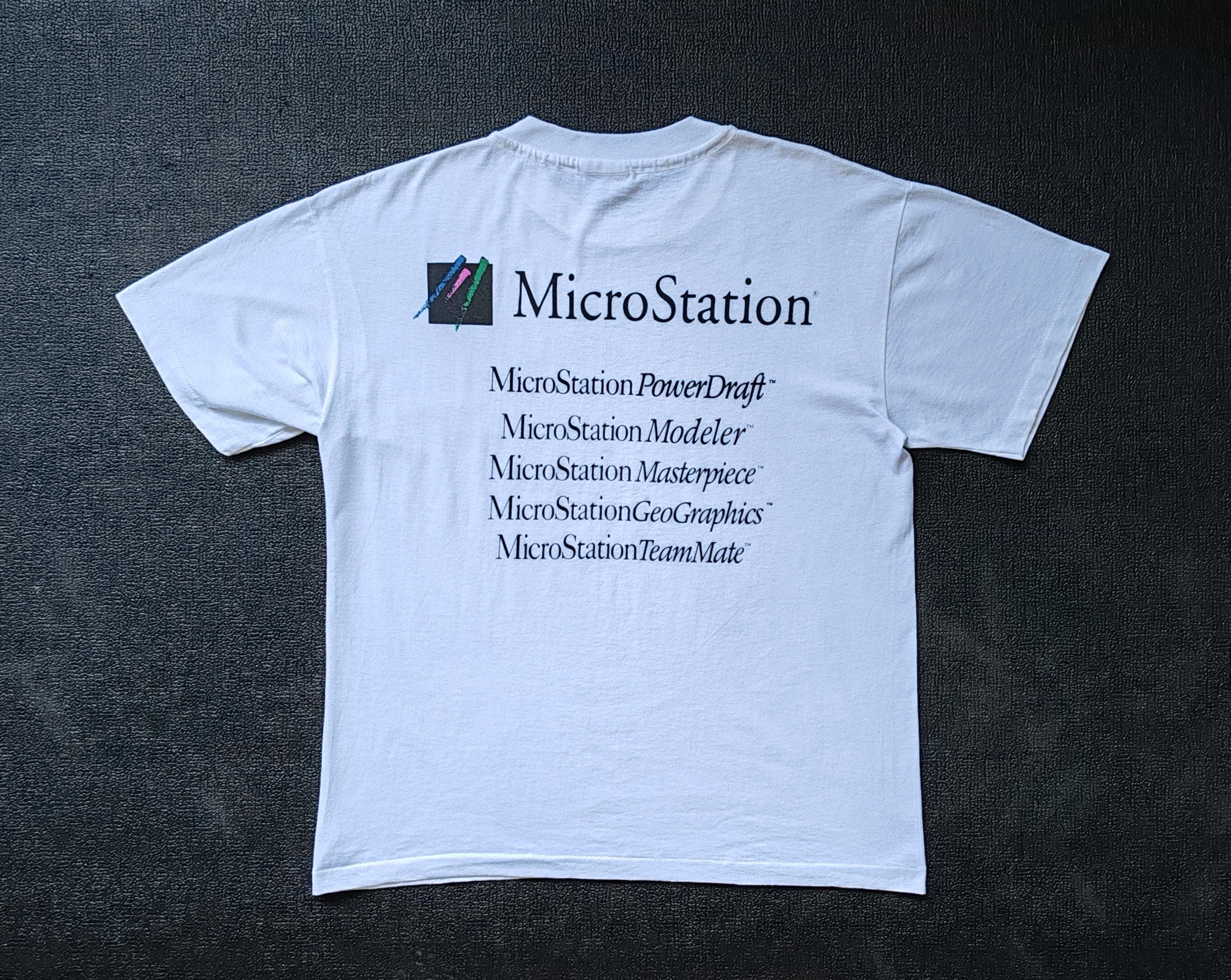 Vintage 90s Microstation Bentley T shirt Medium 1990s Classic Computer Technology Tech Geopak Software shirt