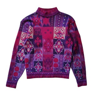 Vintage Kenzo Golf Wool Sweater Jumper size 1 or XS 1990s Classic kenzo Multicolour Abstract Wool Knit Mock Neck Jumper pullover