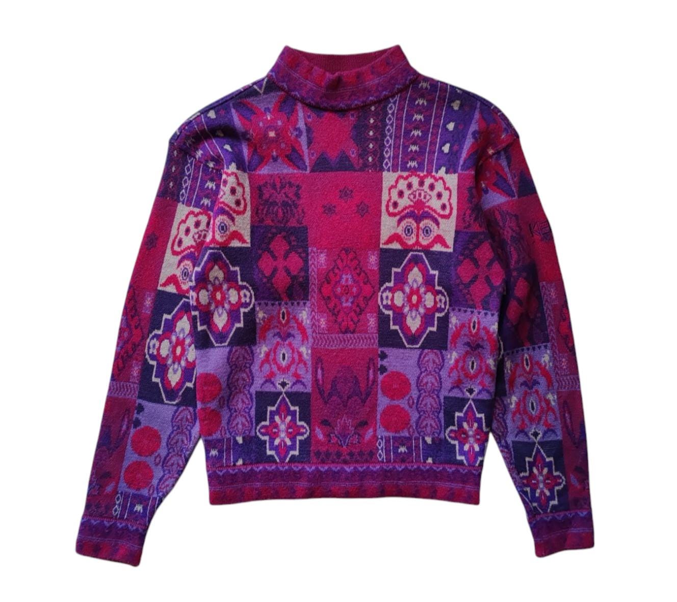 KENZO GOLF 90's Patterned Knit Sweater 3 Brown Cotton One