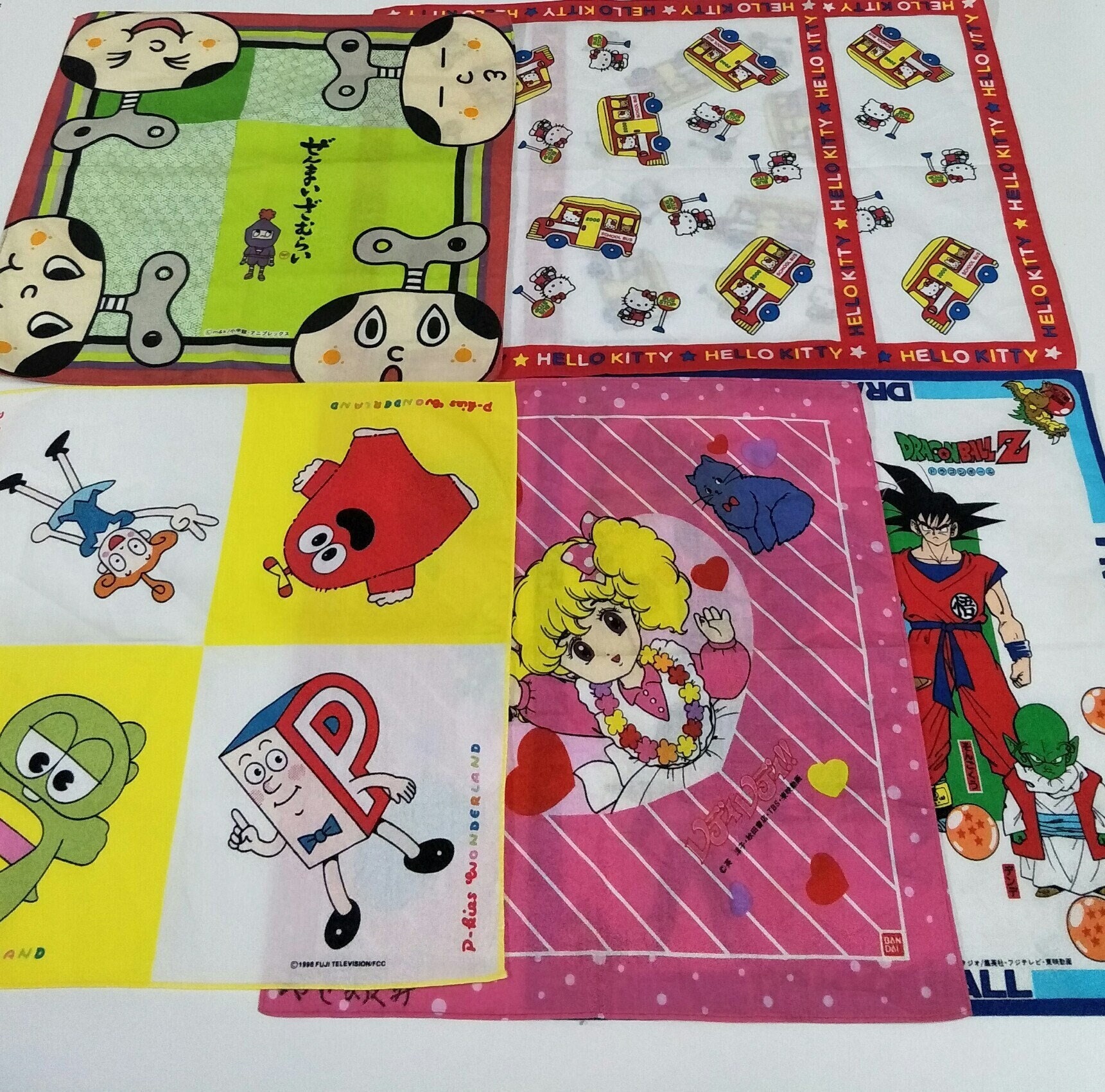 Lot 6 Vintage Japanese Anime Small Cotton Handkerchief 11.5