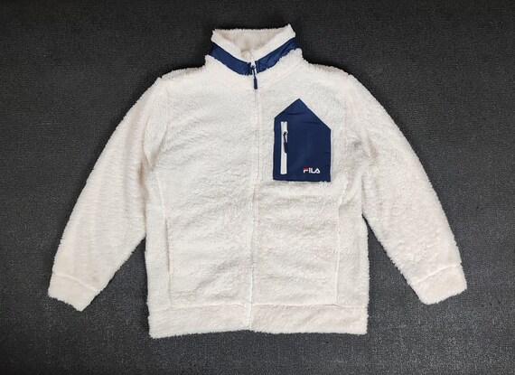 Buy Fila Vintage Fleece Sweater Jacket Size Medium White Sherpa Streetwear Warm Winter Jacket Online in India Etsy