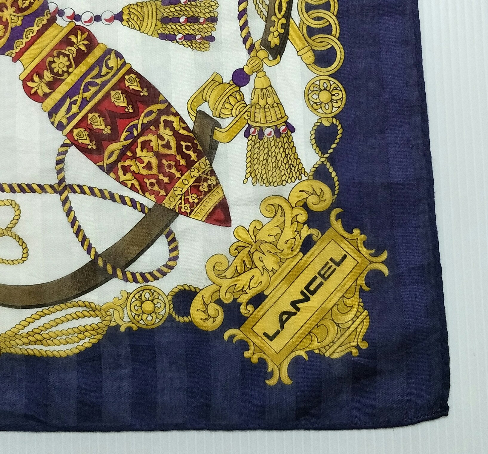 LANCEL paris ハンカチ Vintage LANCEL Paris 90s Large Cotton Handkerchief 22 X 22