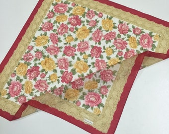 Vintage Christian Dior Floral motive luxury cotton 80s 90s handkerchief 18.5 x 18.5 Inches Designer bandana pocketsquare mini scarf