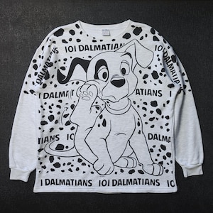 90s 101 Dalmatians Vintage All Over Print OVP Sweatshirt size M to L Tokyo Disneyland Walt Disney 1990s Cartoon Movie Film Pullover Sweater