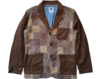 Blazer manteau en coton marron à patchwork rétro taille moyenne costume à carreaux classique style gentleman blazer streetwear
