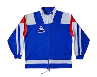 Xlarge, Vintage Le Coq Sportif Track Jacket, Retro Blue, Red, and