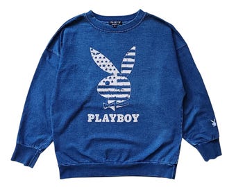 Vintage Playboy Bunny Blue Striped Zip up Sweatshirt Cardigan 
