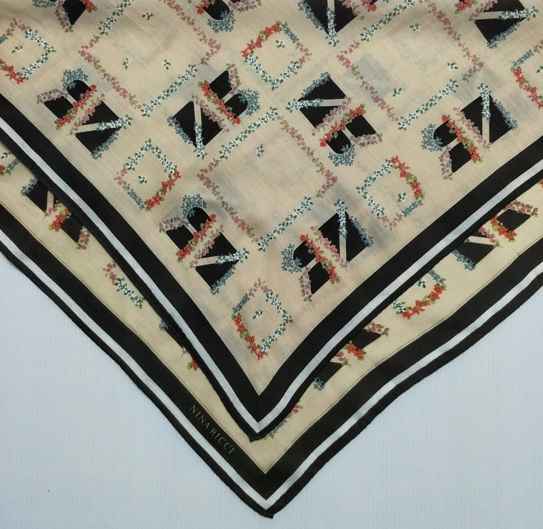 Vintage NINA RICCI Large Collection Hanky Floral Motive