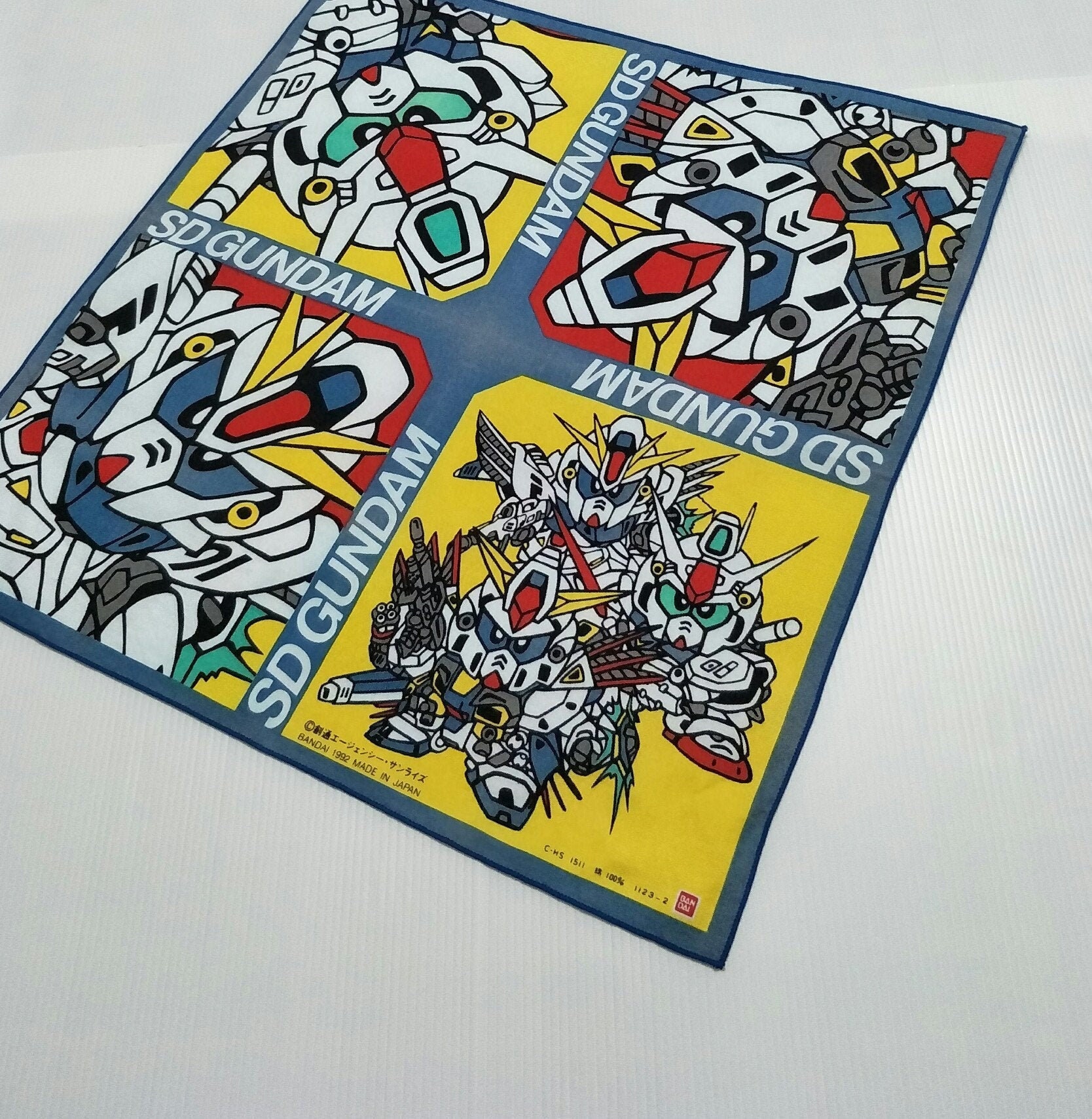 Vintage 1992 SD GUNDAM Bandai Japanese Cotton handkerchief 16 x 16 Inches Superheroes Manga Anime series Promo Advertising pocketsquare