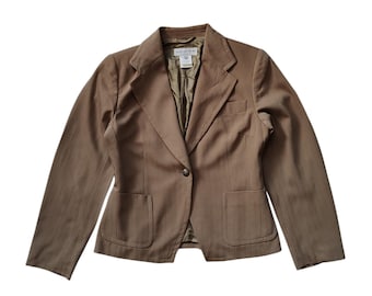 DRIES VAN NOTEN Vintage Women's blazer Jacket size 38 Wool blends Tan Short Blazer Coat outerwear Pinstripe Pattern jacket Made in Belgium