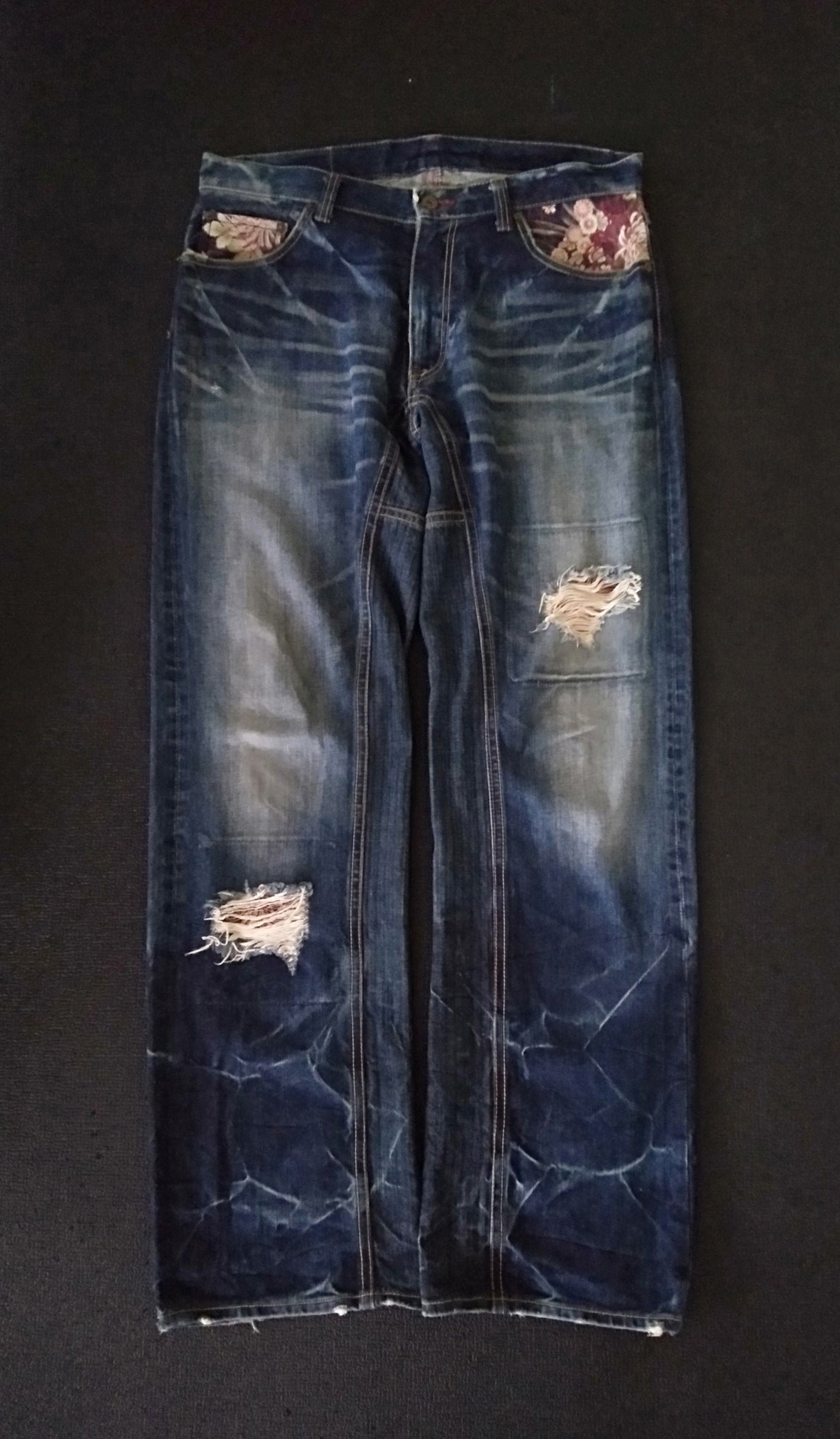 ETERNAL Japanese denim jeans size 34 Oriental Sakura Yakuza | Etsy