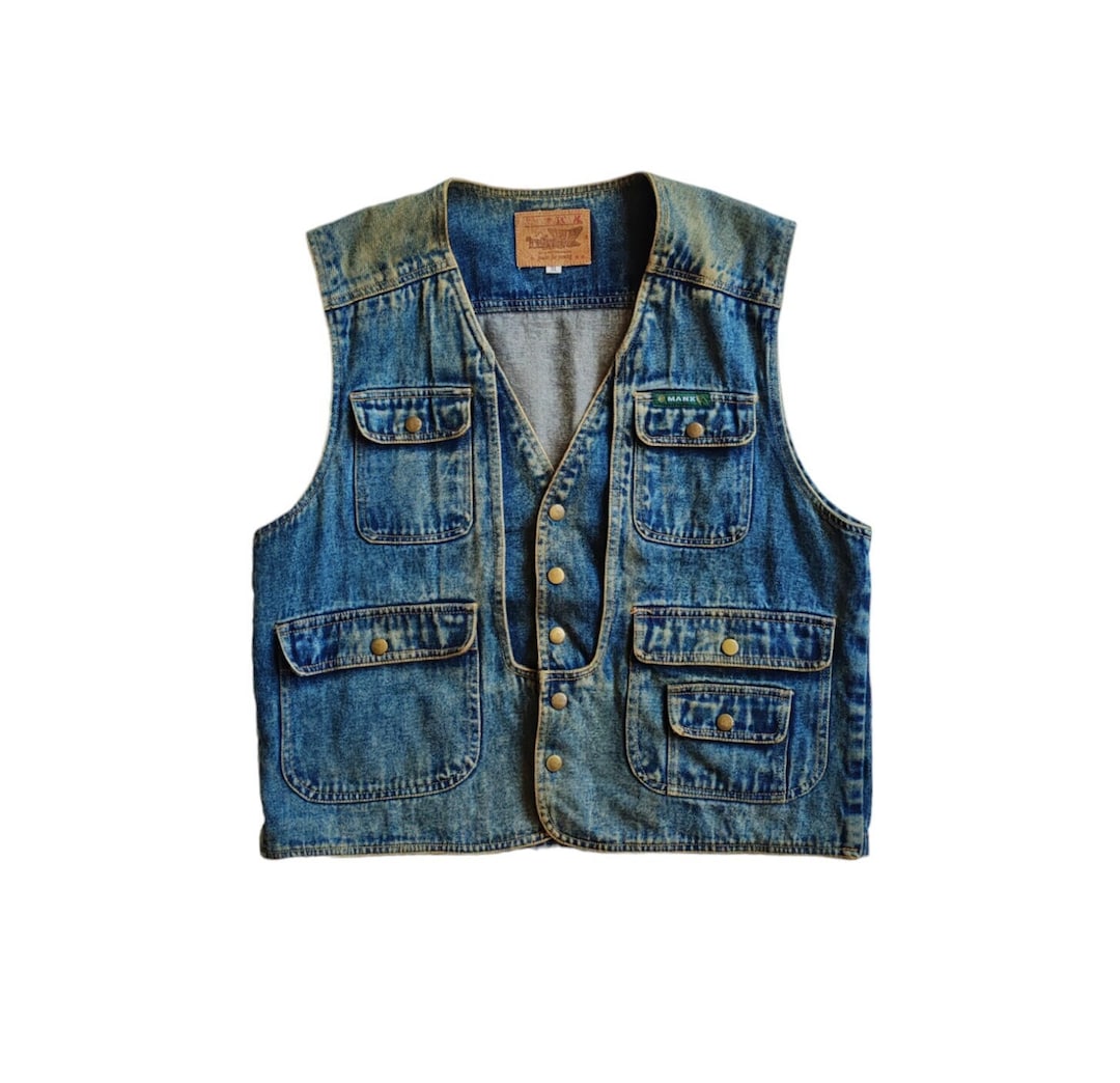 Anni '90 Manx senza maniche Denim Vintage Faded Grunge
