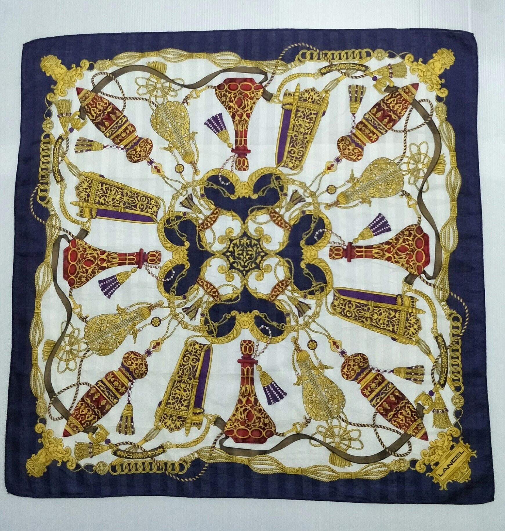 LANCEL paris ハンカチ Vintage LANCEL Paris 90s Large Cotton Handkerchief 22 X 22