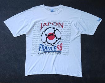 1998 Frankrijk WK 1998 Japans nationaal voetbalelftal Vintage T-shirt maat groot jaren 90 Nippon Soccer Euro Memorabilia-shirt