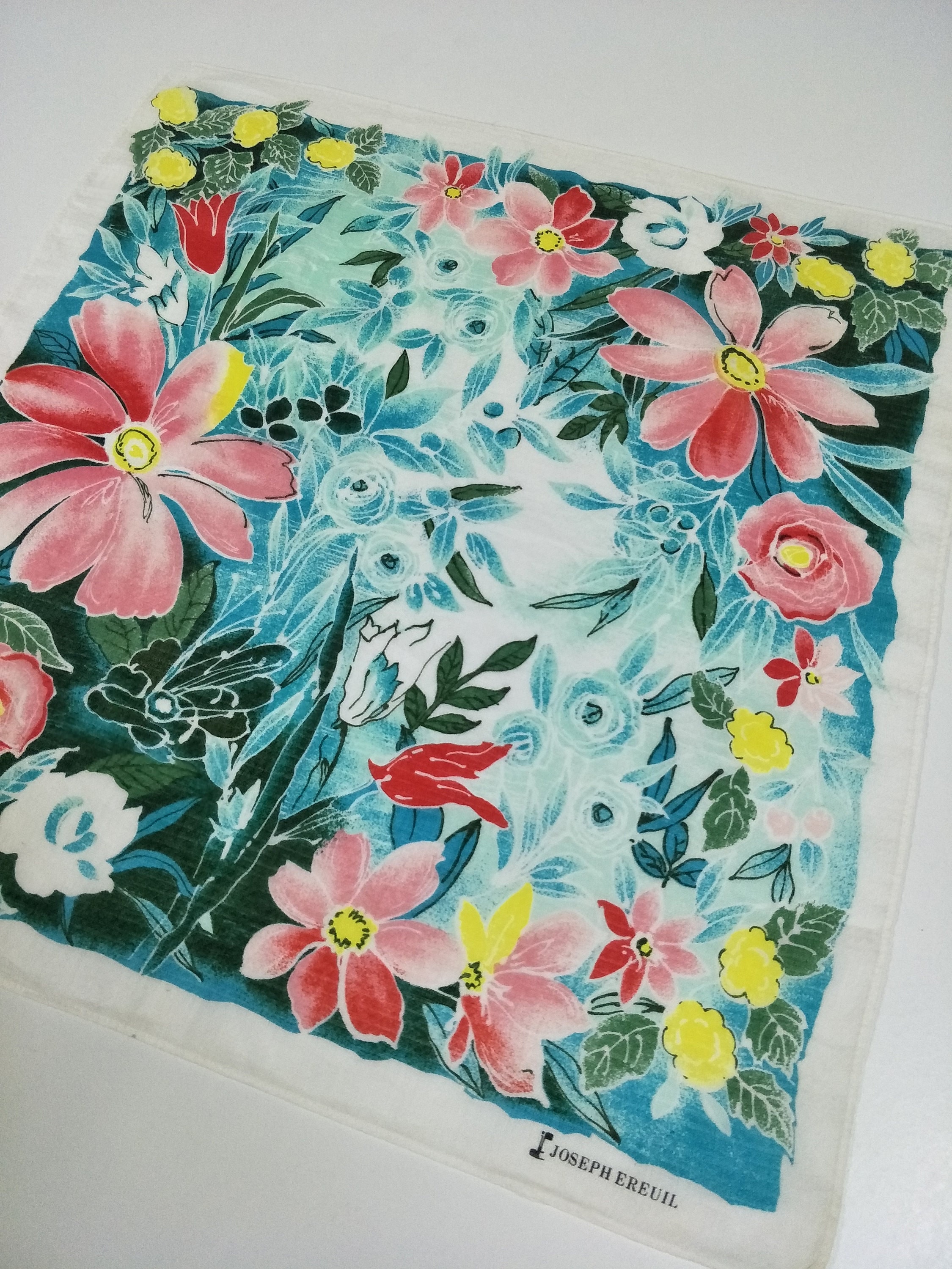 Vintage Joseph Ereuil Floral Flower Art Motive Luxury Cotton 90s 