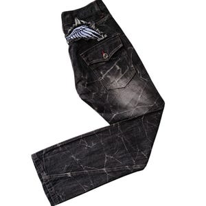 Zeldzame Nylaus Japanse denimjeans maat 30/90s punk harajuku vervaagde stijl streetwear rocker grunge bootcut denim