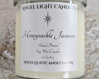 HONEYSUCKLE JASMINE - Angel Light Candles Hand Poured Light Infused Natural Soy Wax glass container candle.