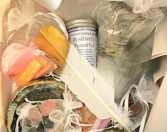 HAPPY HOME KIT Angel Light Candles Home Clearing Vibration Raising Sage Palo Santo Smudge Light Infused Prayer Candle Stone Shell Feather