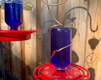 Hummingbird Feeder, Cobalt Blue Glass Hummingbird Feeder, Hand Wrapped Copper Wire, Bird Lover, Memorial Gift, Mom Gift, HUMMINGBIRD MAGNET