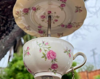 Tea Cup Bird Feeder | Vintage Limoges Tea Cup & Saucer | Theodore Haviland NY | Hanging Bird Feeder | Gift for Mom | Christmas Gift