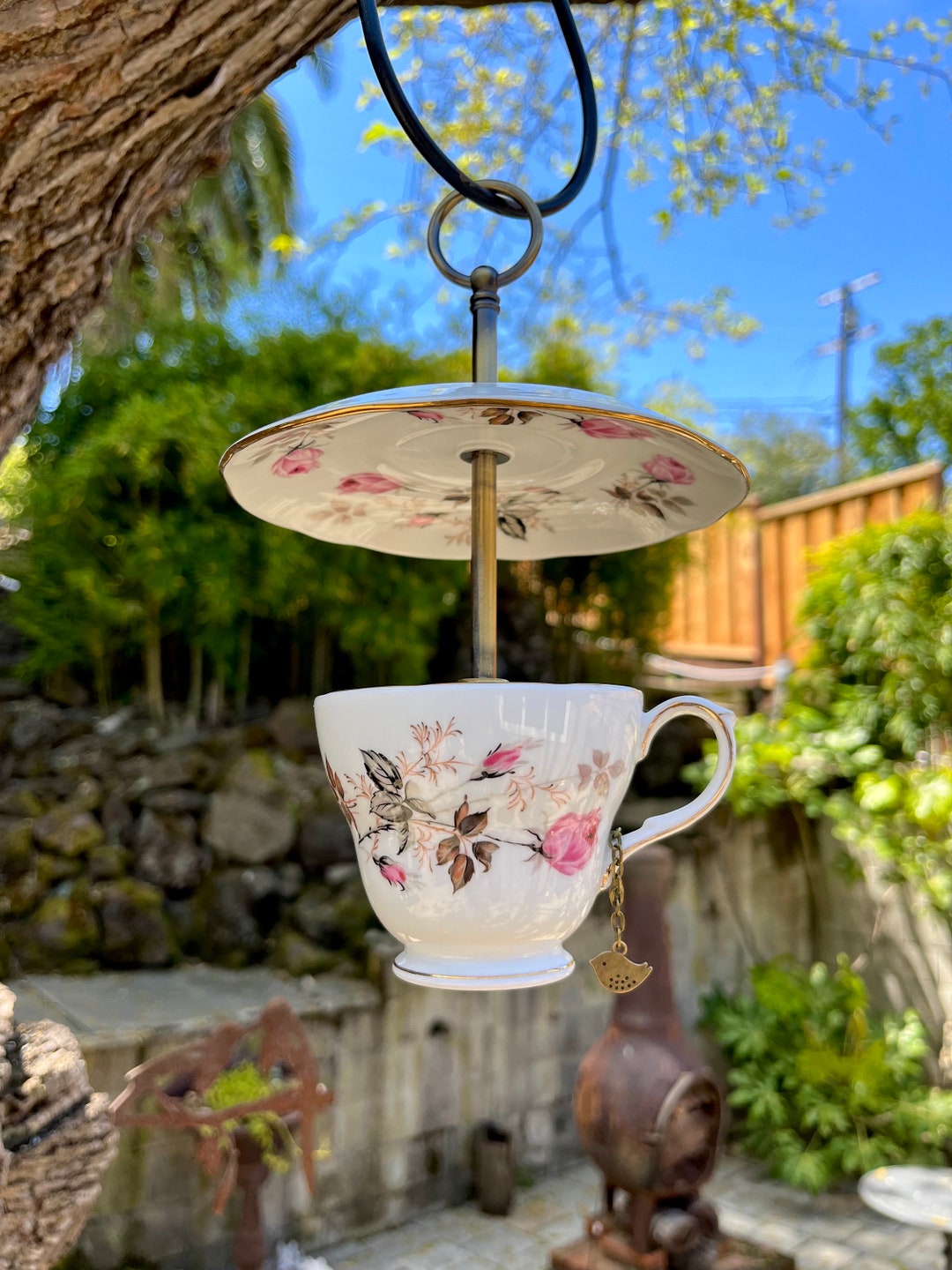 Bumbershoot Tea Cup Bird Feeder 1960s Vintage English Tea Etsy