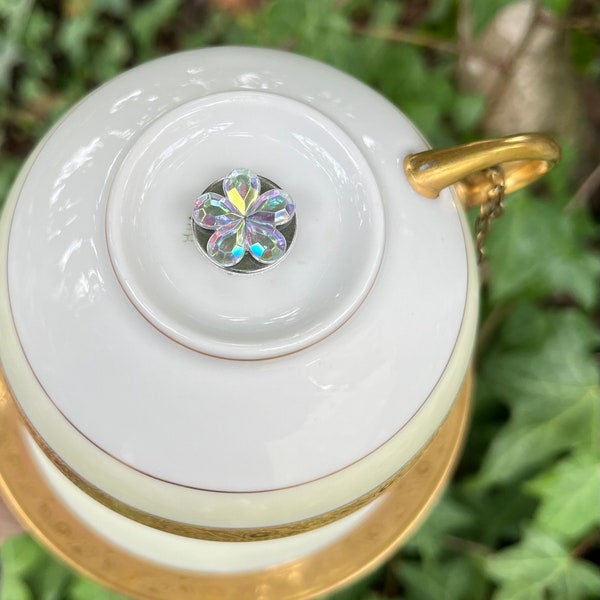 Teacup Bird Feeder | Works Great in Rain! | Cute Umbrella Design w/ VINTAGE Bavarian Tea Cup & Saucer | Thoughtful Gift for Garden Lovers