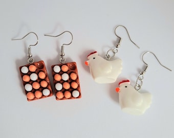 Boucles d'oreilles poule et oeuf