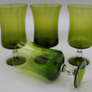 Green Goblets with Round Clear Stem Set of 4