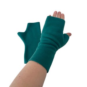 Teal blue fingerless wrist warmer gloves Fall winter clothing accessories Warm texting gloves Fleece mittens Gift for her for women